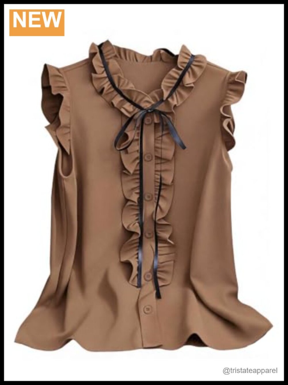Womens Ruffle Button Down Blouse Dressy Casual Cap Sleeve Tie Neck Work Shirt